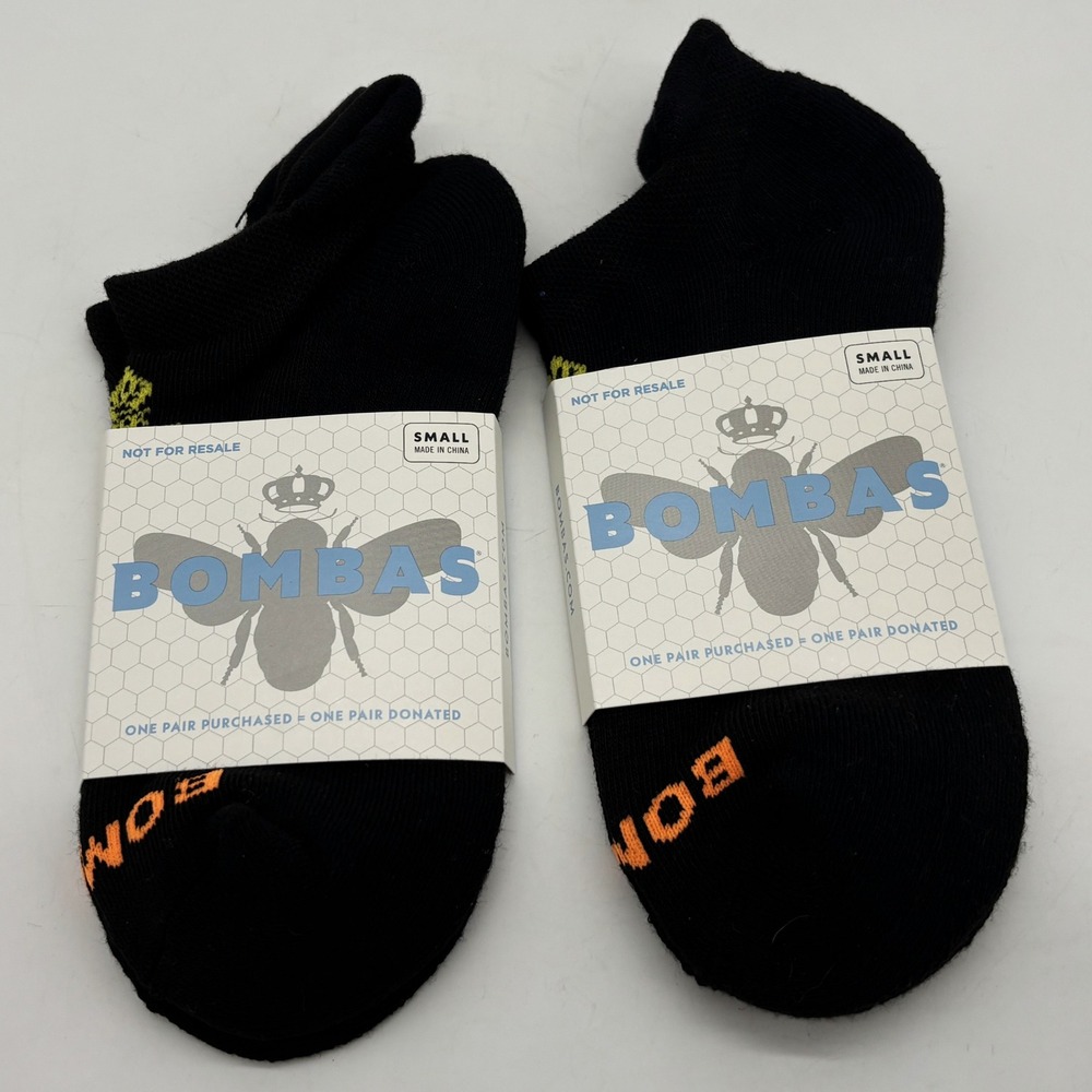 2pr Bombas Womens Small Black Performance Footbed Socks Honeycomb Arch Support